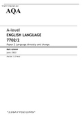 AQA A level ENGLISH LANGUAGE Paper 2 June 2022 Language diversity and change Mark Scheme