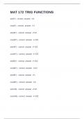 MAT 172 TRIG FUNCTIONS Question and answers rated A+ 2024/2025