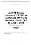 LJU4804 October November PORTFOLIO (COMPLETE ANSWERS) Semester 2 2024 - DUE 18 October 2024; 100% TRUSTED Complete, trusted solutions and explanations.. Ensure your success with us.. 