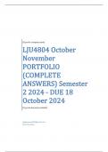 LJU4804 October November PORTFOLIO (COMPLETE ANSWERS) Semester 2 2024 - DUE 18 October 2024; 100% TRUSTED Complete, trusted solutions and explanations.. Ensure your success with us.. 