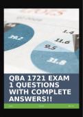 QBA 1721 EXAM 1 QUESTIONS WITH COMPLETE ANSWERS!!