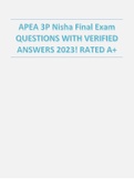 APEA 3P Nisha Final Exam QUESTIONS WITH VERIFIED ANSWERS 2023! RATED A+