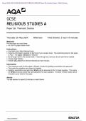 Actual 2024 AQA GCSE RELIGIOUS STUDIES A 8062/2A Paper 2A Question Paper + Mark Scheme