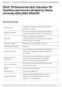 EDUC 701 Behaviorism Quiz: Education 701 Questions and Answers [Graded A] Liberty University 2024/2025 UPDATE!!