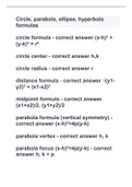 Circle, parabola, ellipse, hyperbola formulas with 100% correct answers