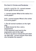 Pre Calc 9.1 Circles and Parabolas with 100% correct answers