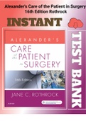 Test Bank For Alexander's Care of the Patient in Surgery 16th Edition Rothrock| Latest|