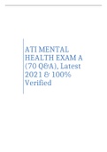 ATI MENTAL HEALTH EXAM A (70 Q&A), Latest 2021 & 100% Verified