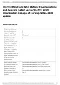 MATH 225N/Math 225n Statistic Final Questions and Answers (Latest version):MATH 225N Chamberlain College of Nursing./2024-2025 update