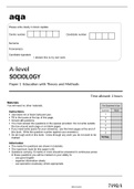 aqa A-level SOCIOLOGY Paper 1 (7192/1) Education with Theory and Methods JUNE 2022 OFFICIAL QUESTION PAPER.