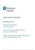 Pearson Edexcel GCSE In History (1HI0) Paper 1: Thematic study and historic environment (1HI0/13) Option 13: Migrants in Britain, c800–present and Notting Hill c1948–c1970  mark scheme june 2024 1hio/13