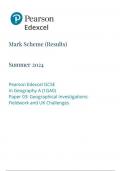 Pearson Edexcel GCSE In Geography A (1GA0) Paper 03: Geographical Investigations: Fieldwork and UK Challenges mark scheme 2024 june 1gao/03