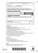 Pearson Edexcel Level 1/Level 2 GCSE English Literature PAPER 2: 19th-century Novel and Poetry since 1789 question paper 2024 june 1eto/02