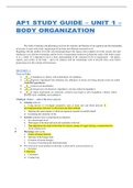 AP1 STUDY GUIDE – UNIT 1 – BODY ORGANIZATION