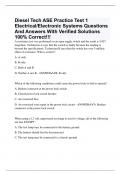 Diesel Tech ASE Practice Test 1 Electrical/Electronic Systems Questions And Answers With Verified Solutions 100% Correct!!!