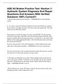 ASE A5 Brakes Practice Test -Section 1- Hydraulic System Diagnosis And Repair Questions And Answers With Verified Solutions 100% Correct!!!