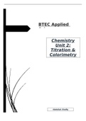 Unit 2 Assignment A - : Undertake titration and colorimetry to determine the concentration of solutions