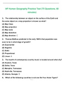 AP Human Geography Practice Test (75 Questions and Answers 2022 with complete solution)