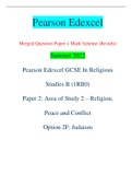 Pearson Edexcel Merged Question Paper + Mark Scheme (Results) Summer 2022 Pearson Edexcel GCSE In Religious Studies B (1RB0) Paper 2: Area of Study 2 – Religion, Peace and Conflict Option 2F: Judaism