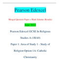 Pearson Edexcel Merged Question Paper + Mark Scheme (Results) June 2022 Pearson Edexcel GCSE In Religious Studies A (1RA0) Paper 1: Area of Study 1 - Study of Religion Option 1A: Catholic Christianity