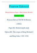 Pearson Edexcel Merged Question Paper + Mark Scheme (Results) Summer 2022 Pearson Edexcel GCSE In History (1HIA) Paper B2: British depth study Option B2: The reigns of King Richard I and King John, 1189–1216