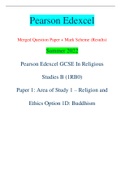 Pearson Edexcel Merged Question Paper + Mark Scheme (Results) Summer 2022 Pearson Edexcel GCSE In Religious Studies B (1RB0) Paper 1: Area of Study 1 – Religion and Ethics Option 1D: Buddhism