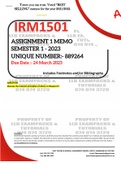 IRM1501 ASSIGNMENT 1 MEMO - SEMESTER 1 - 2023 - UNISA - (DETAILED ANSWER - DISTINCTION GUARANTEED)