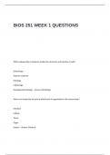 BIOS 251 WEEK 1 QUESTIONS and Correct Answers