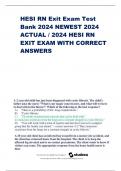 HESI RN Exit Exam Test Bank 2024 NEWEST 2024 ACTUAL / 2024 HESI RN EXIT EXAM WITH CORRECT ANSWERS