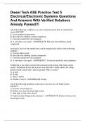 Diesel Tech ASE Practice Test 5 Electrical/Electronic Systems Questions And Answers With Verified Solutions Already Passed!!!