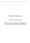 NSG 6020 Midterm Exam (Version 1), NSG 6020 Health Assessment, South University, Savannah, (Verified and Correct Documents, Already highly rated by students)