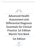  Test Bank for Advanced Health Assessment and Differential Diagnosis Essentials for Clinical Practice 1st Edition By Myrick