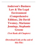 Anderson's Business Law & The Legal Environment (Comprehensive Edition), 24e David Twomey, Marianne Jennings, Stephanie Greene (Solution Manual with Test Bank)	