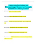 A level AQA Psychology AO1 Biopsychology: Neurons and synaptic transmission Already Passed