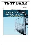 TEST BANK FOR Introduction to Statistical Investigations 2nd Edition by Nathan Tintle, Beth L. Chance, George W. Cobb, Allan J. Rossman, Soma Roy, Todd Swanson & Jill VanderStoep , ISBN: 9781119683452 Chapters 1-11 |All Chapters Verified| Guide A+