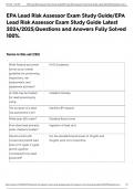 EPA Lead Risk Assessor Exam Study Guide/EPA Lead Risk Assessor Exam Study Guide Latest 2024/2025;Questions and Answers Fully Solved 100%.