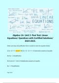 Algebra 1A- Unit 2- Post Test: Linear Equations/ Questions with Certified Solutions/ 2024-2025. 