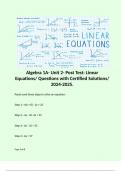 Algebra 1A- Unit 2- Post Test: Linear Equations/ Questions with Certified Solutions/ 2024-2025. 