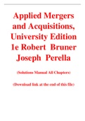 Applied Mergers and Acquisitions, University Edition 1e Robert  Bruner Joseph  Perella (Solution Manual)