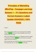 Principles of Marketing (MindTap - Cengage Learning) Quizzes 1 – 19 | Questions and Correct Answers | Latest Update 2024/2025 | 100% PASS