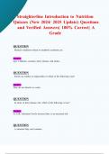 Straighterline  Introduction to Nutrition  Quizzes (New 2024/ 2025 Update) Questions  and Verified Answers| 100% Correct| A  Grade 