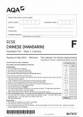 AQA GCSE CHINESE (MANDARIN) PAPER 1 QUESTION PAPER 2024 (8673/LF: Foundation Tier Paper 1 Listening)