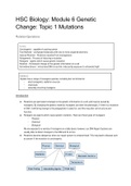 Summary notes on Mutations for HSC Biology: Module 6 - Genetic Change.