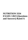 NUTRITION 3334 EXAM 2 2023 (Questions and Answers) Rated A +