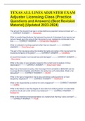 TEXAS ALL LINES ADJUSTER EXAM Adjuster Licensing Class (Practice Questions and Answers) (Best Revision  Material) (Updated 2023-2024)