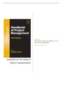 Samenvatting Gower Handbook of Project Management, ISBN: 9781472422965  Projectmanagement methoden en standaarden (MPM-PM-PMMS-22_1)