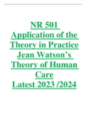 NR 501 Application of the Theory in Practice Jean Watson’s Theory of Human Care Complete Answers 100% Correct (Latest 2023) TEST BANK