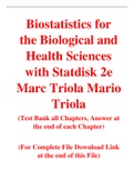 Biostatistics for the Biological and Health Sciences with Statdisk 2e Marc Triola Mario Triola (Test Bank)