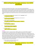 HESI A2 Reading Passages Versions 1 & 2 WITH ANSWERS