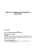 EAPE421:PLANNING AND ECONOMIC OF  EDUCATION LECTURENOTES 2019- EAPE421:PLANNING AND ECONOMICS OF EDUCATION